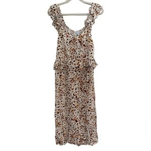 Sofia Vergara Sleeveless Animal Print Ruffle Dress Color Brown Size XXL